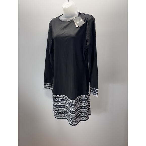 C.O.Z.Y Black Dress White Gray Geometric Design Women’s Size Large NWT - Picture 1 of 10